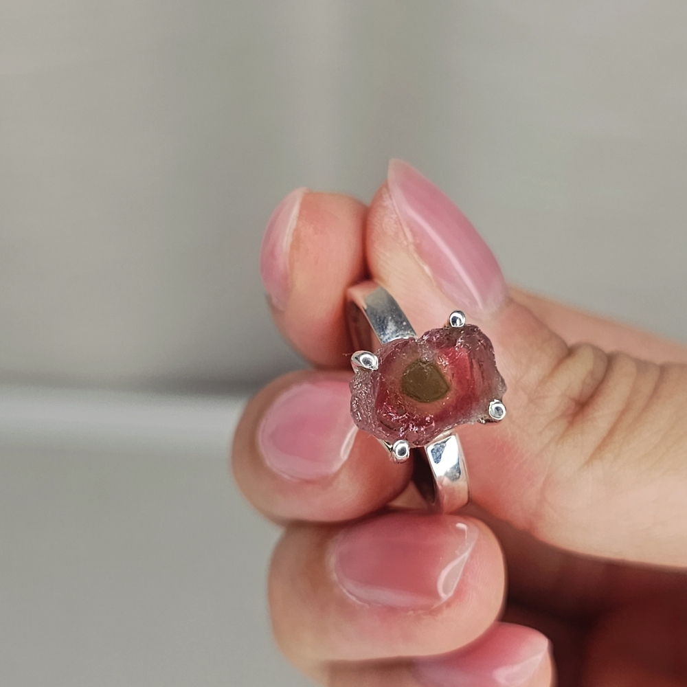 Real Tourmaline Ring Watermelon Tourmaline Ring Size 9.25